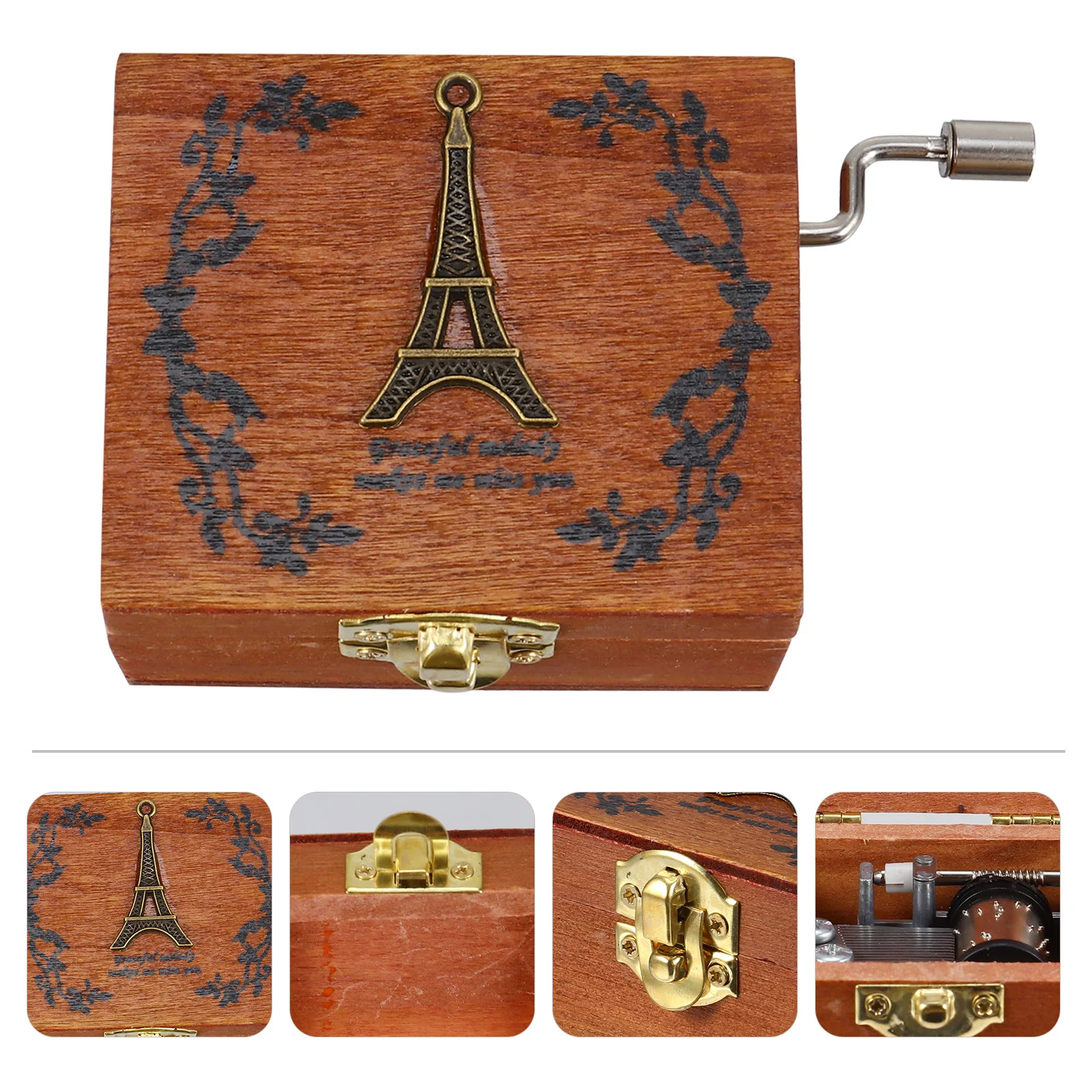 

1Pcs Manual Wooden Music Box Iron Tower Mini Hand Crank Clockwork Musical Gift for Christmas Birthday Valentine's Mother's Day