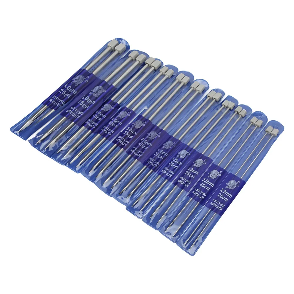 22 Pcs 25cm Length Knitting Needles Set Glossy Finish 11 Pair Sizes Straight Single Pointed Needles 2mm-8mm Sizes