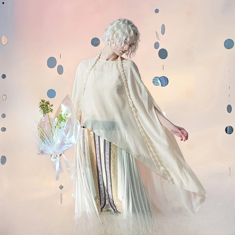 

Original a Life on the Left Spring Summer Faion Week Silk Top And Bot Set Irregular Women's Faion Long Sve round Ne