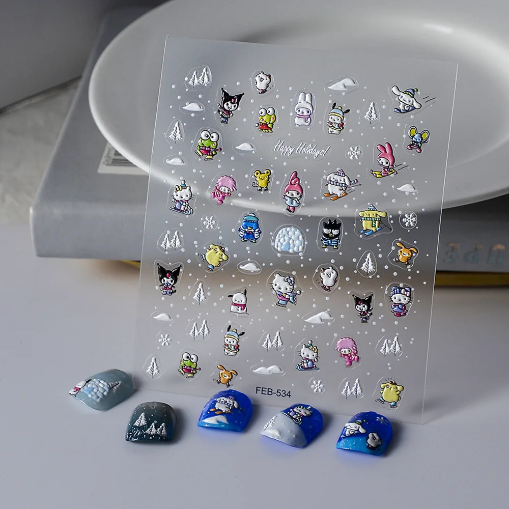 New Sanrio 5D Emboss Cartoon Nail Stickers Press on Nails Manicure Kuromi Melody Hello Kitty Nail Slider Stickers per unghie