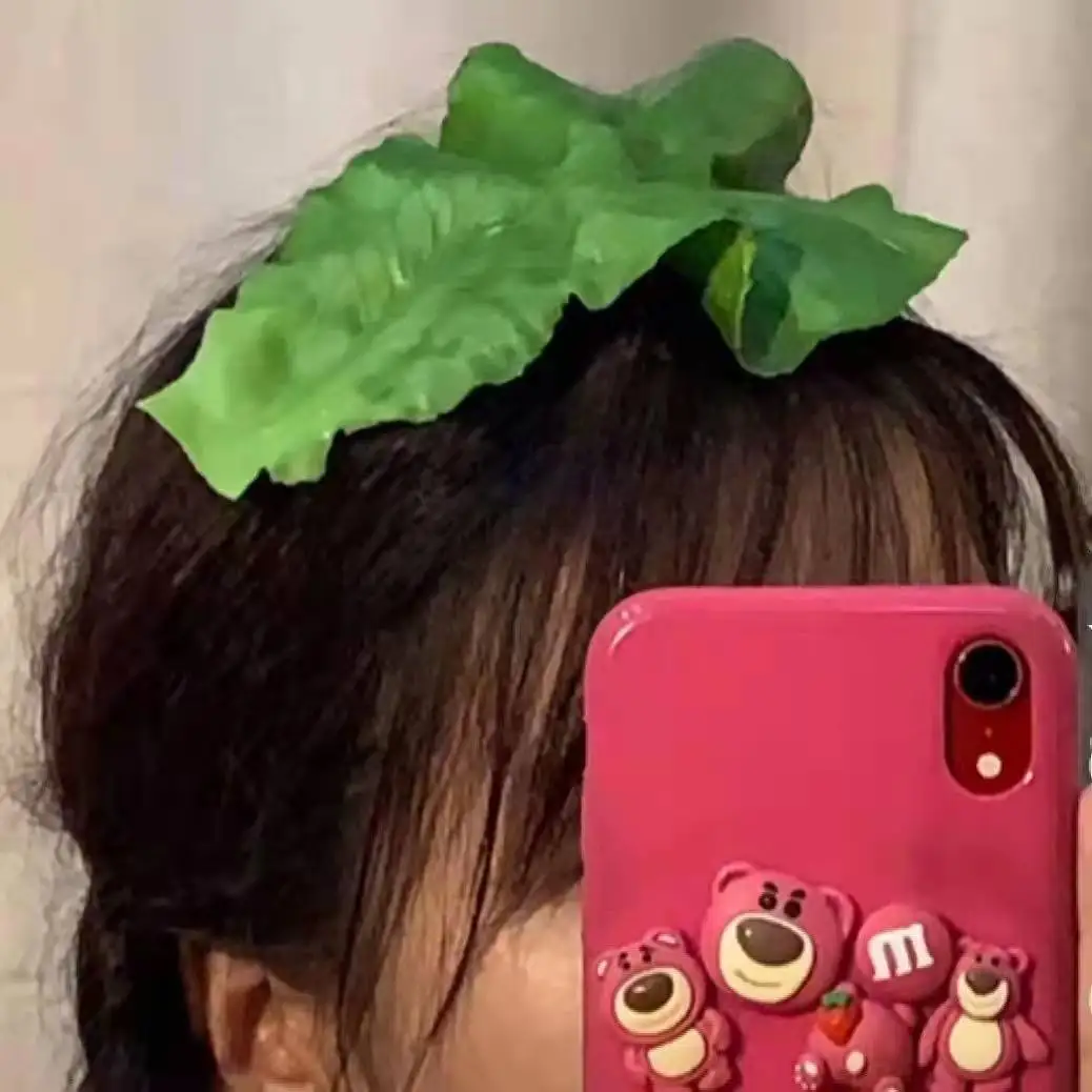 Beadsnice Weird Hairwear Green Lettuce Hairpin Vegetable Leaves Hair Ornament Realistic Headdress Creative April Fool's Day Gift