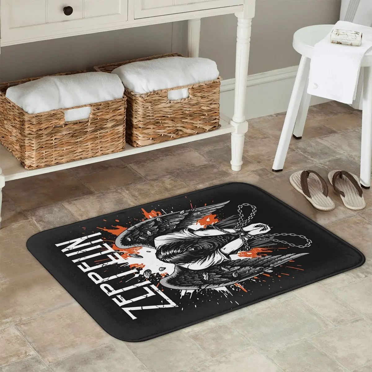 Led Zeppelin Music Band Orange Non-slip Doormat Floor Mat Washable Carpet Rug for Kitchen Entrance Home Bedroom Footpad Mats