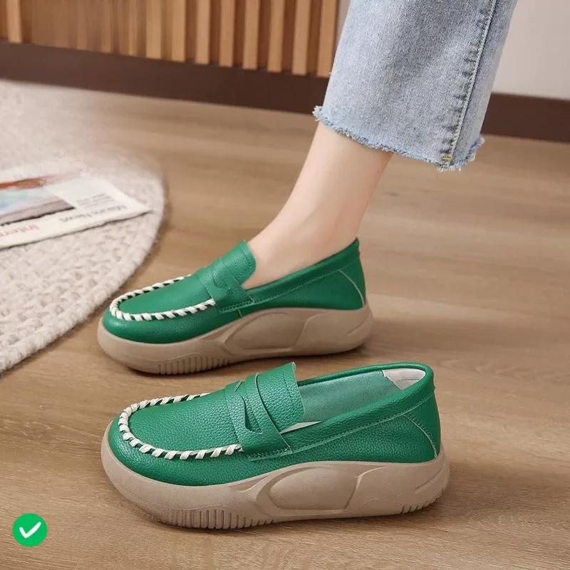 Comfortable Thick Bottomed Genuine Leather Single Shoes for Women Spring 2025 New Soft Soled Nurse Work Shoes Casual Style