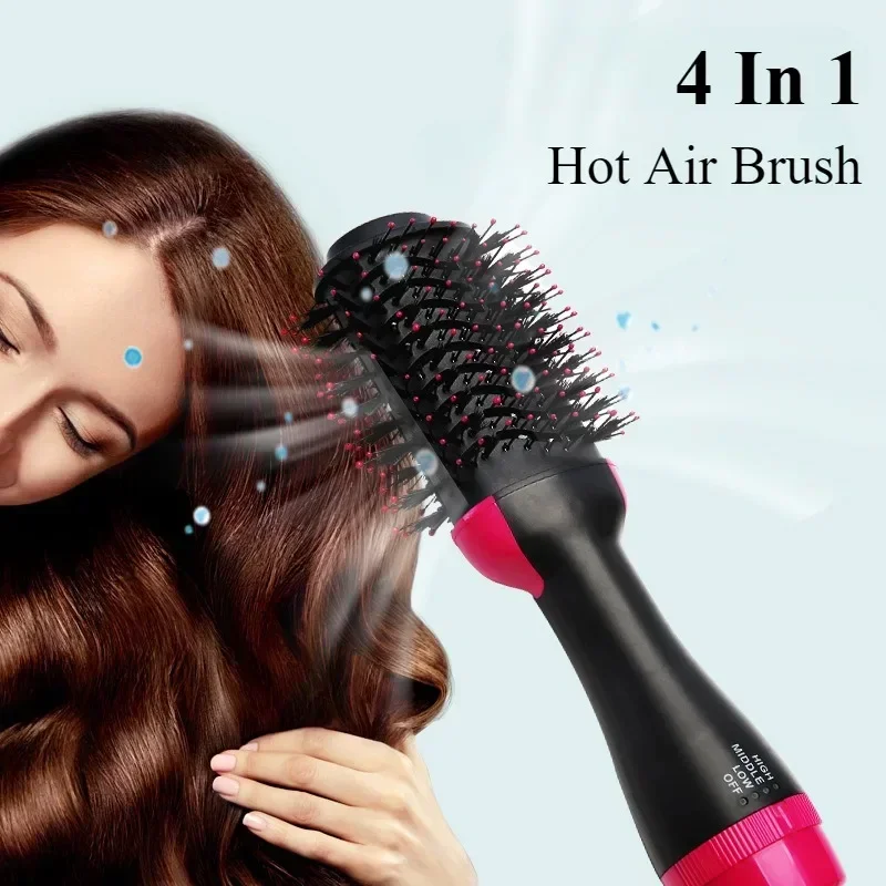 4 In 1 Hot Air Brush Styling Comb One-Step Heating Comb Hair Straightening Brush for Straight Curly Professional Hair Dryers