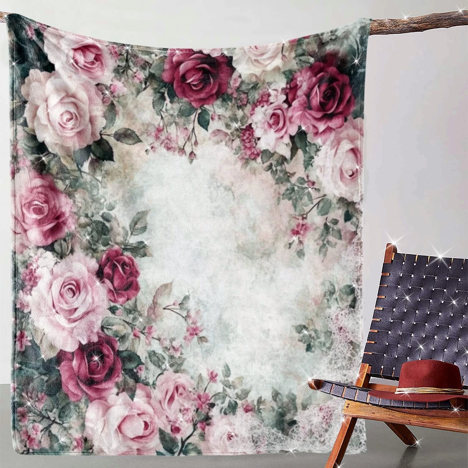 

1pc Vintage Floral Print Flannel Blanket - Soft, Warm, and Comfortable, Perfect for Sofa, Bed, Car, Office, Camping