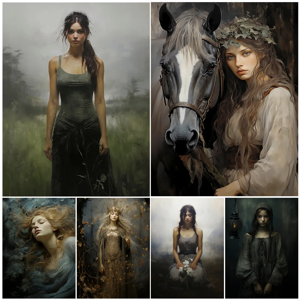 Artemis, Aeternitas, Hestia, Selene, diosa griega cuadro sobre lienzo para pared almas oscuras criaturas míticas póster artístico e decoración impresa