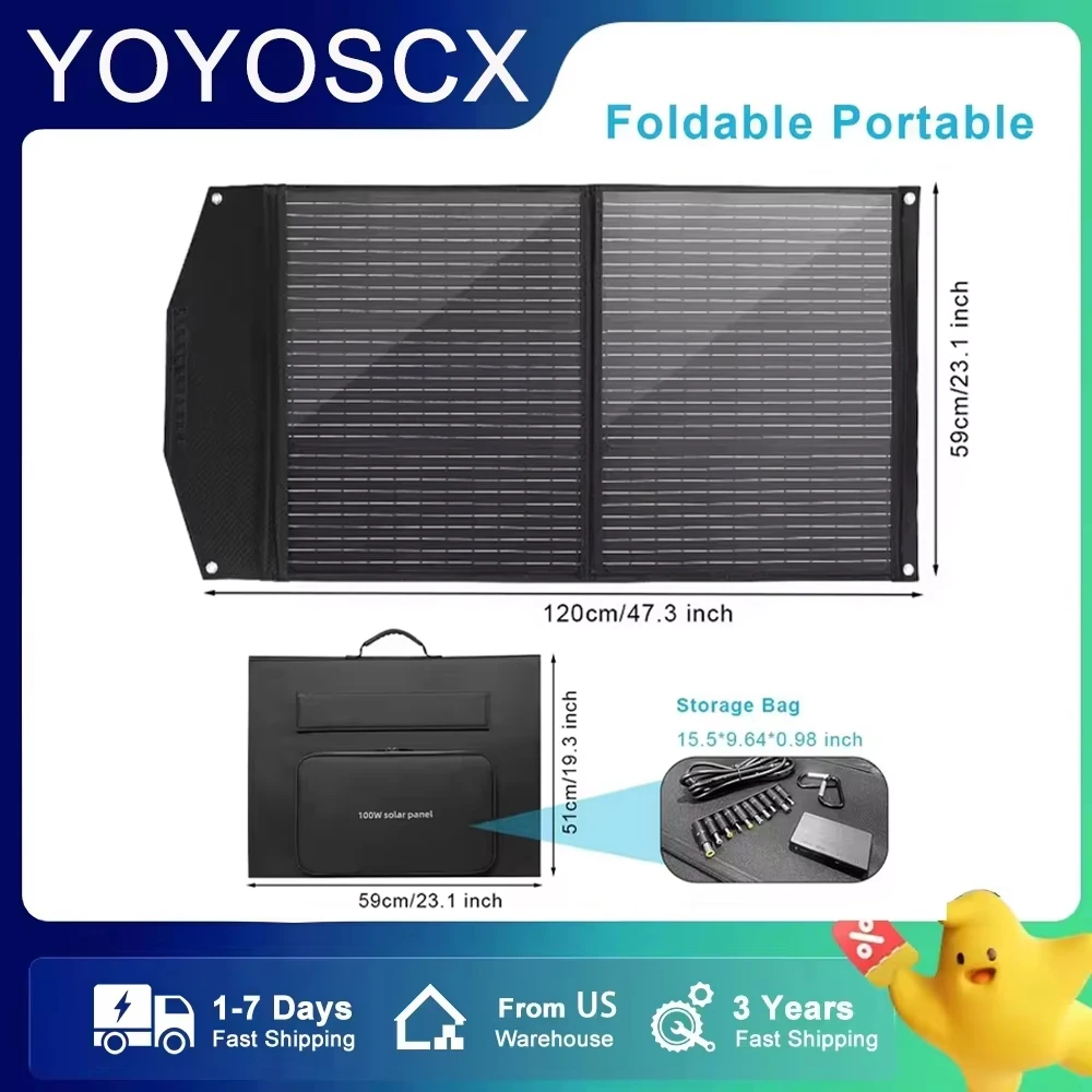 

Solar Charger 18V 100W/ 200W Foldable Solar Panel Suit Generator Outdoor Travel Camping for Phones Tablets Power Station