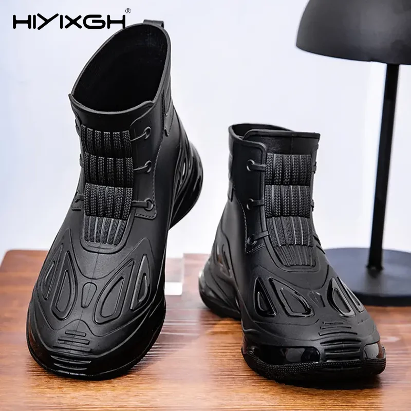 Men's Ankle Rain Boots Outdoor Waterproof Men Rain Shoes Anti-Slip Wear-resistant Men Kitchen Water Shoes Fishing Rubber Shoes