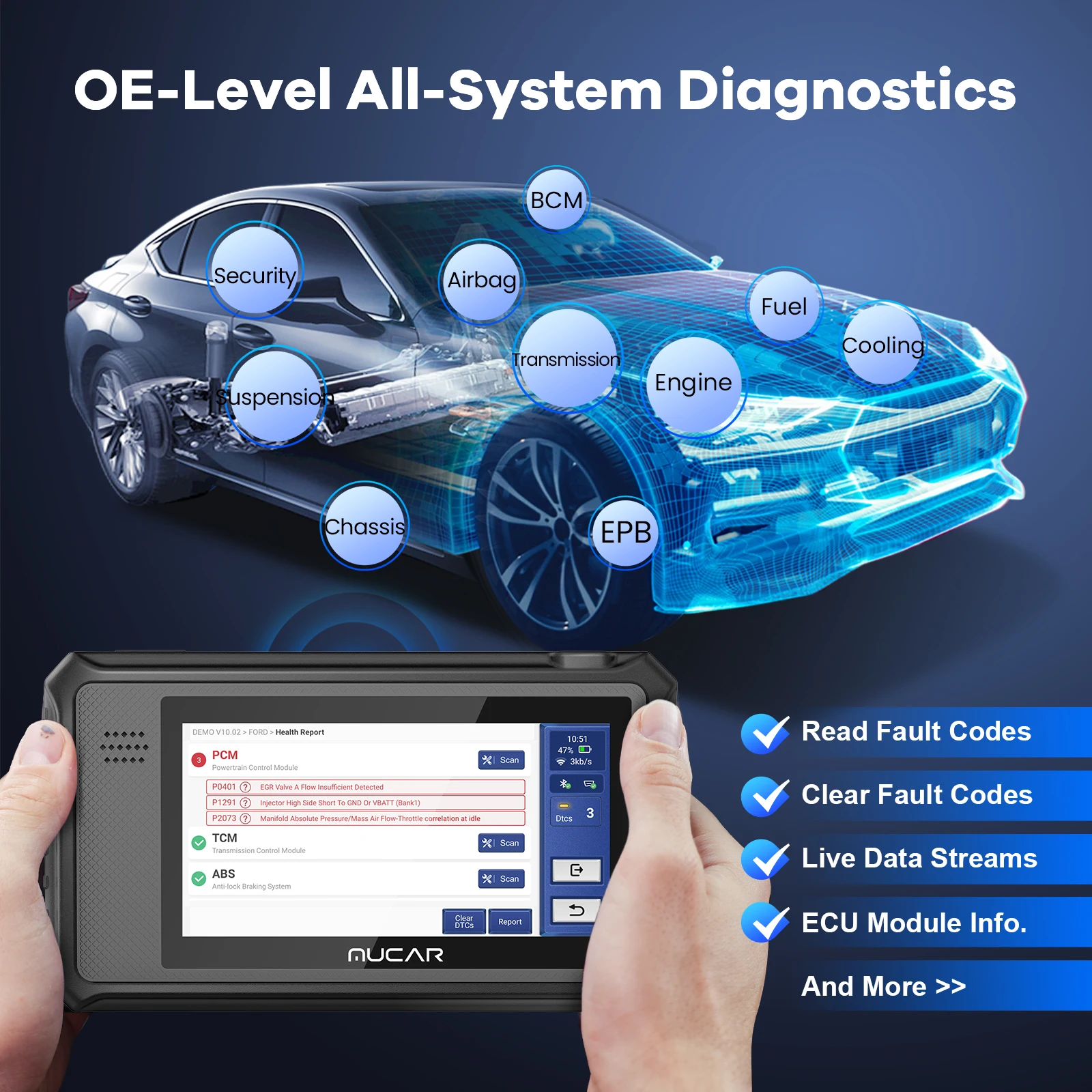 Globale Version 32GB MUCAR VO6 OBD2-Scanner für alle Systeme, Diagnose mit 28 Reset-Auto-VIN/IMMO/EPB/BMS/SAS/ABS/TPMS-Service, lebenslanges