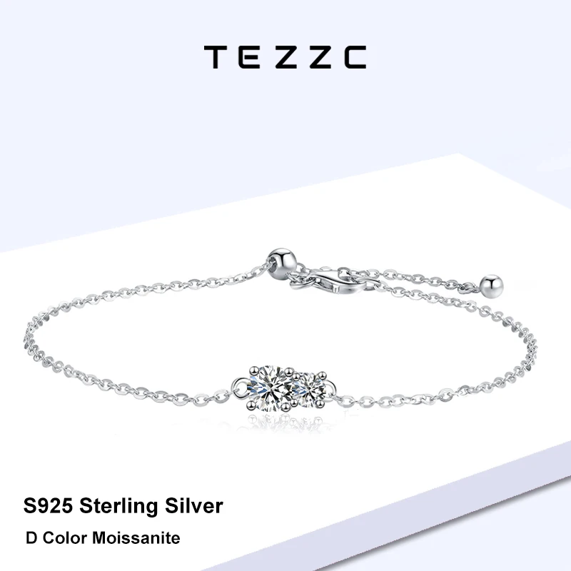 

Tezzc New Full Moissanite Diamond Bracelet 925 Silver Chain Charms Bracelet Wrist Chain Adjustable For Women Girls Jewelry Gifts