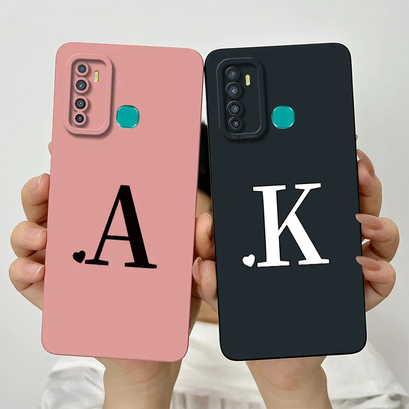 Para infinix nota 7 lite caso infinix note7 lite caso de telefone x656 bonito letras iniciais quadrado silicone à prova de choque capa traseira funda