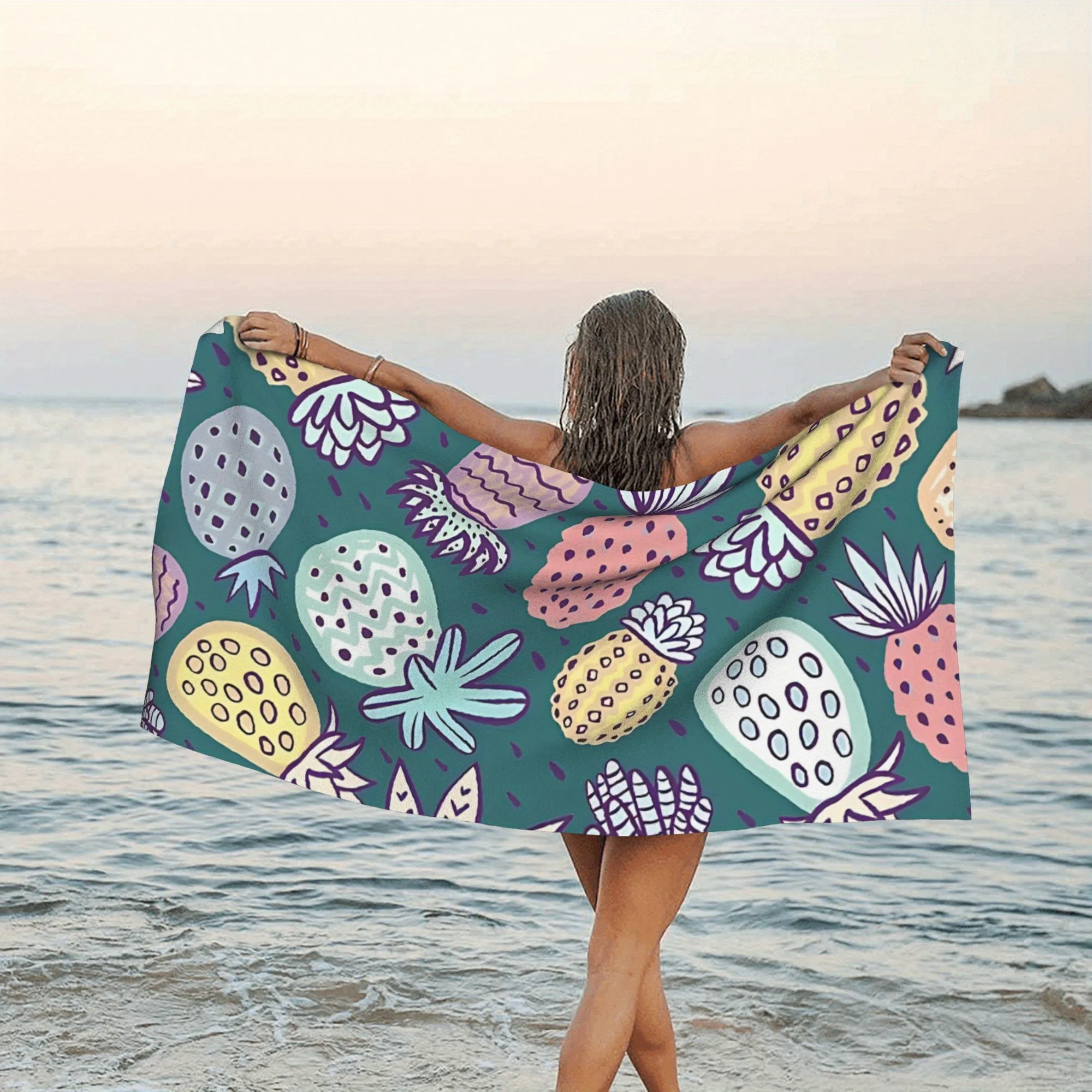 مناشف الشاطئ بنمط الأناناس والفواكه الاستوائية مناسبة للسفر في الصيف واستخدام الدش، وقابلة للغسل في الغسالة متعددة المقاسات #2