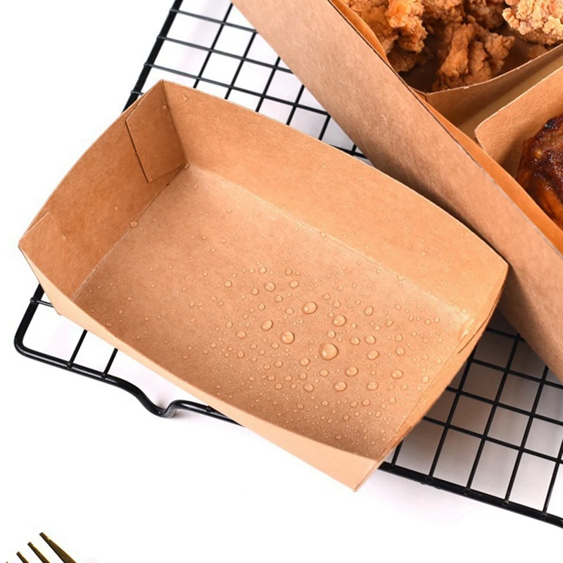 200Piece Disposable Kraft Paper Food Serving Tray Hot Dog Fries Chicken Box Kraft Paper