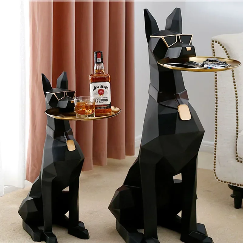 Doberman Statues Decoration Luxury Large Floor Tray Dog Sculptures Crafts Animal Living Room Decorations Household Animal Table