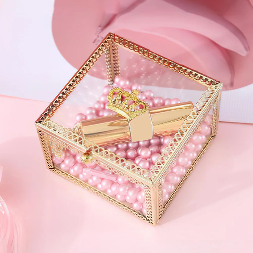 

Clear Glass Jewelry Box with Golden Frame Minimalist Trinket Storage Display Keepsake Gift Case Small Luxury