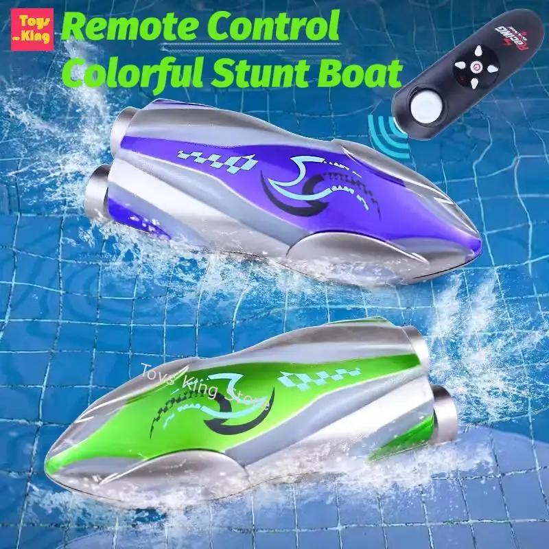 

2.4G Mini RC Stunt Roll Boat Cool Lights Rotatable Underwater Remote Control Speed Boat Kids Pool Competition Game Toys Boy Gift