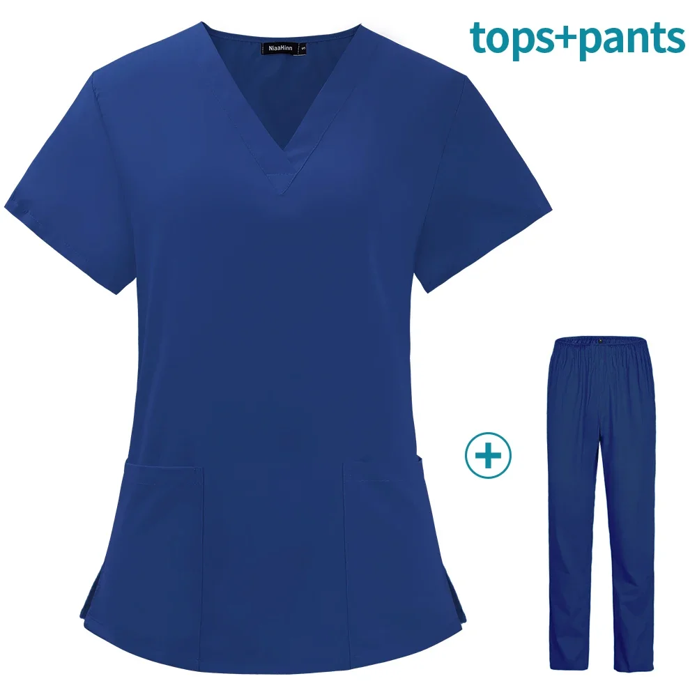 Unisex V-Neck ternos médicos para Pet Grooming, Scrubs Set, Spa uniformes, roupas de trabalho, Tops e calças de alta qualidade