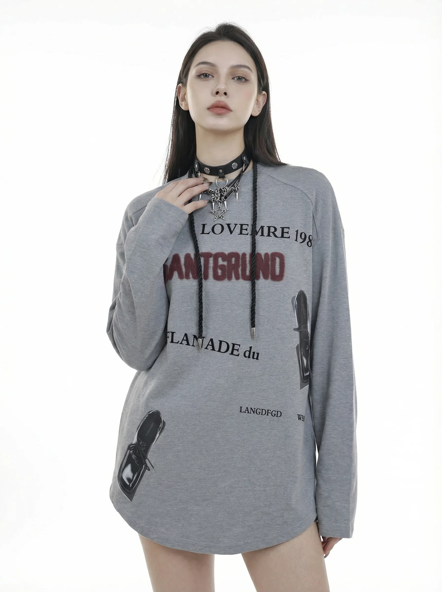 

Женская хлопковая футболка с длинным рукавом и принтом в стиле ретро, свободного кроя, с открытыми плечами, весенняя мода