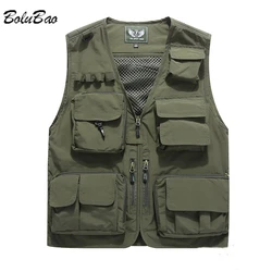 BOLUBAO-Gilet Multi-Poches en Maille Respirante pour Homme, Gilet Décontracté, Poignées Amovibles, Pêche, Alpinisme en Plein Air, Tendance Fine