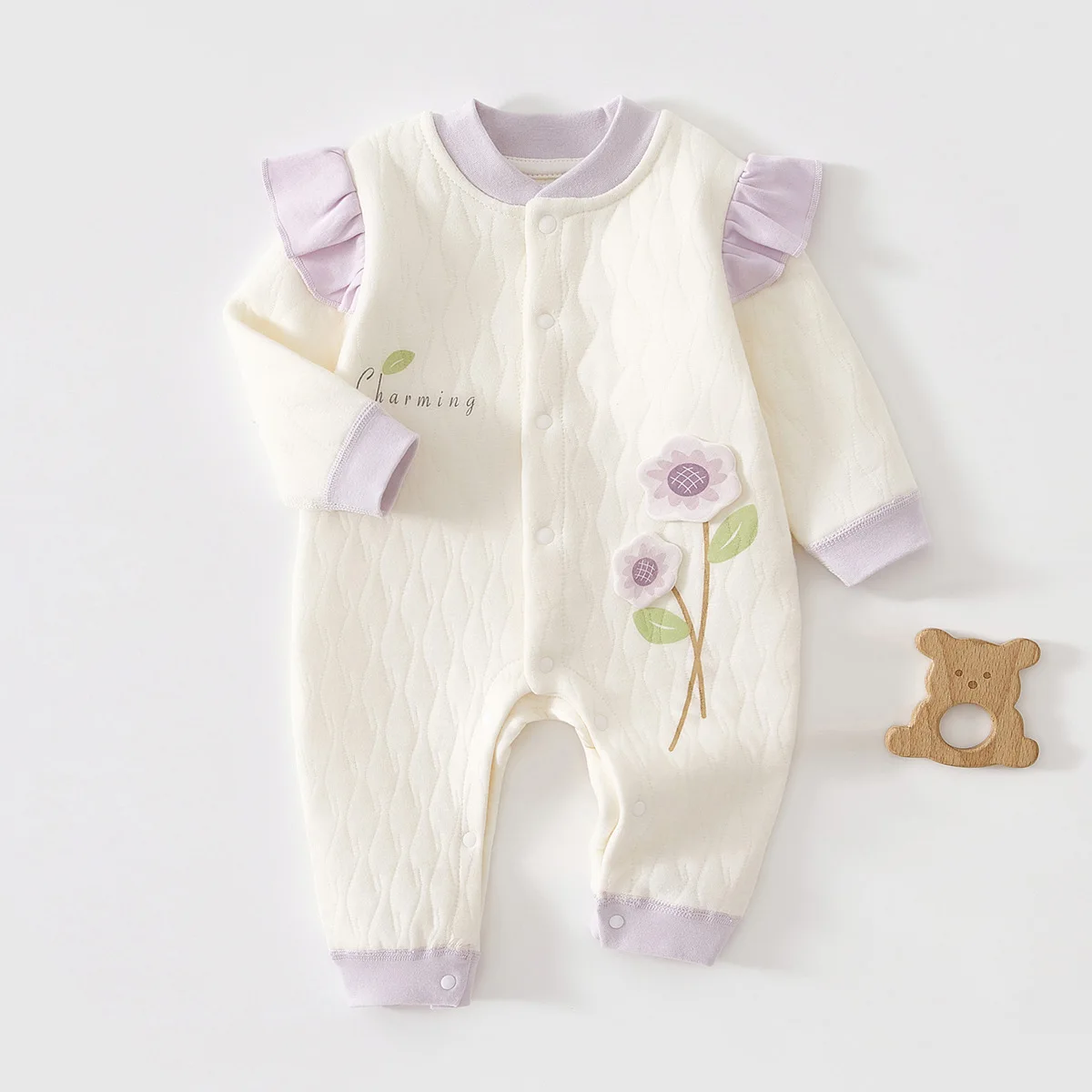 Somenie Spring Autumn Winter Class A Cotton Padded Girls Rompers Warm Thermal Infant Sleep Jumpsuit Daily Underwear