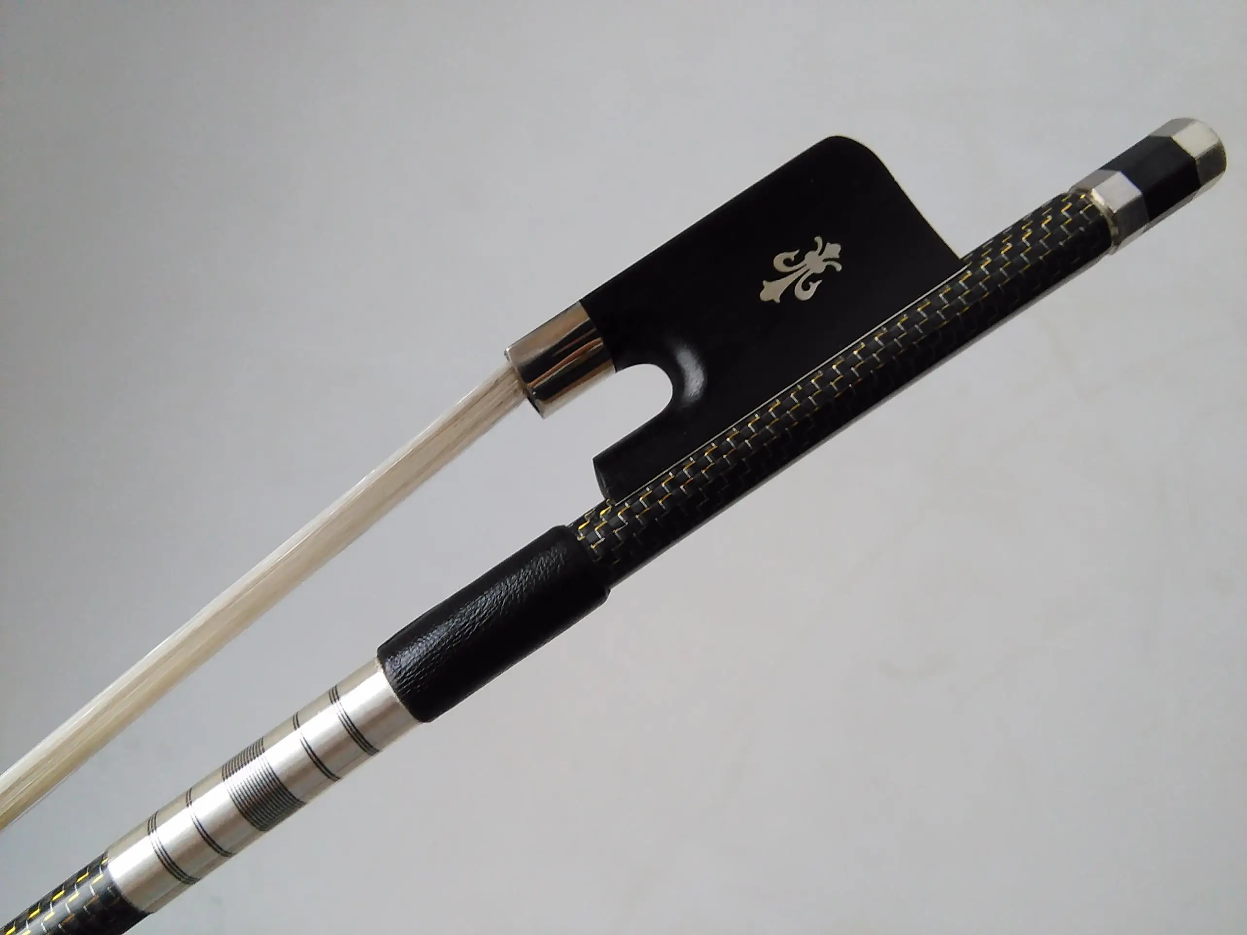 1PC Quality French Style Double Bass Bow  3/4 Carbon Fiber Bow With Ebony Frog White Horse Hair