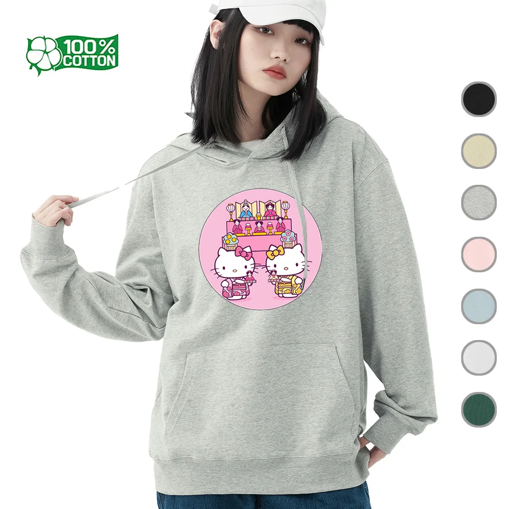 

Adorable Kawaii Hello Kitty Print Hoodie & Sweater, Sanrio Soft Cotton Blend Pullover, Cute Casual Apparel Clothing T-Shirt