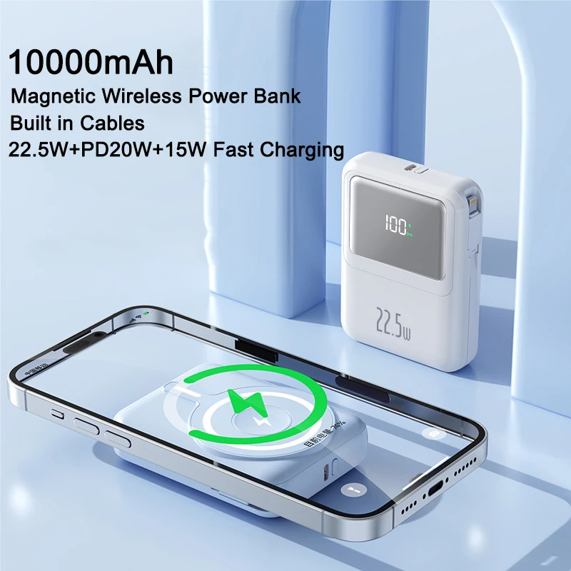 

Magnetic Wireless Power Bank 10000mAh Built in Cables 22.5W PD20W Fast Charging Powerbank for iPhone 15 14 Huawei Xiaomi Samsung