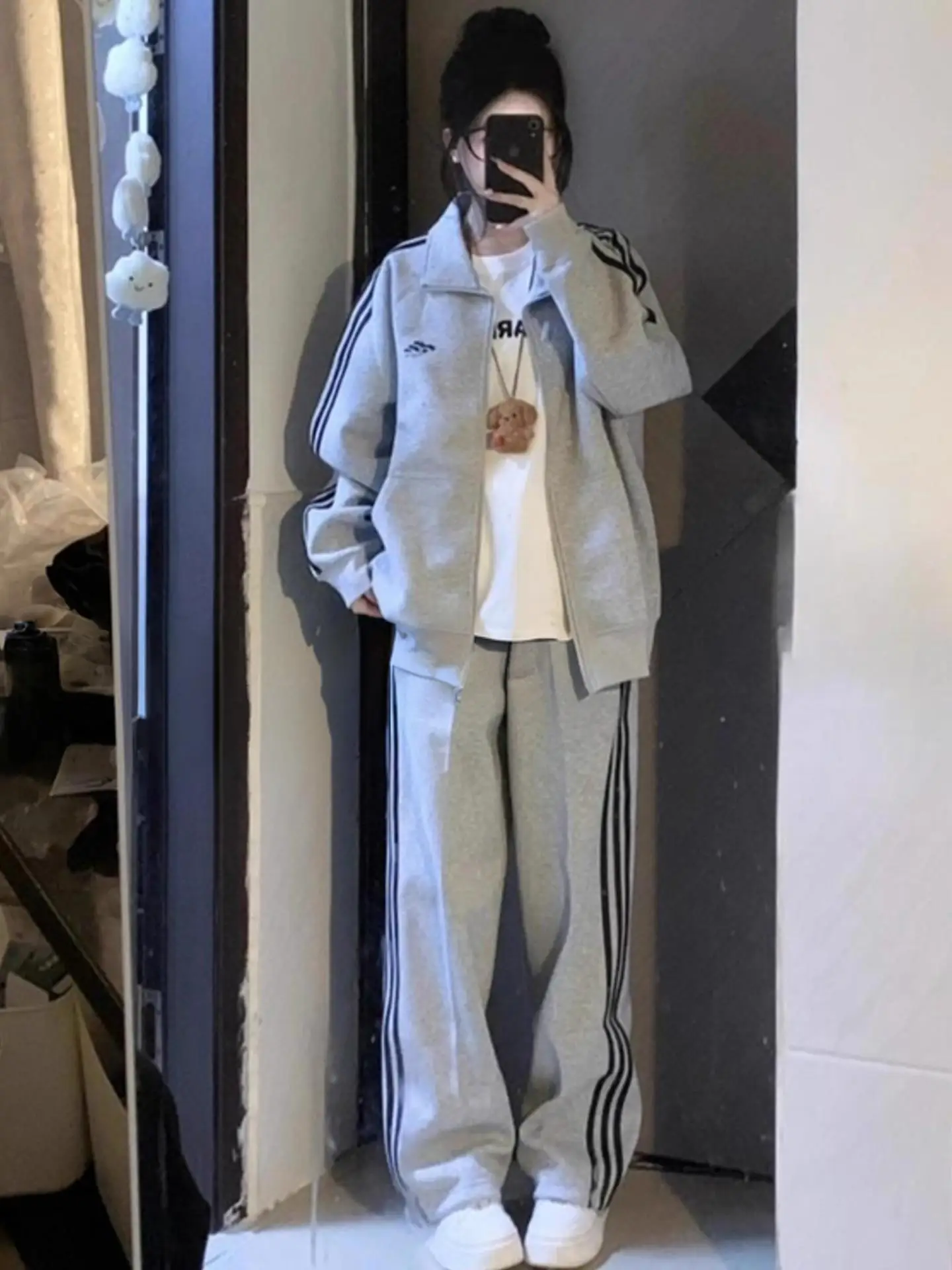 

American Retro Sportswear Set Women's Loose Slimming Student Korean Fashion Sweatshirt Long Pants Casual Two-Piece Set