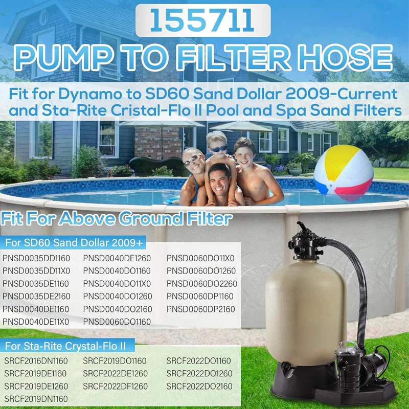 155711 Pump Filter Hose Compatible With Pentair Sand Dollar/Sta-Rite Crystal-Flo II Pool/Spa Sand Filters (35