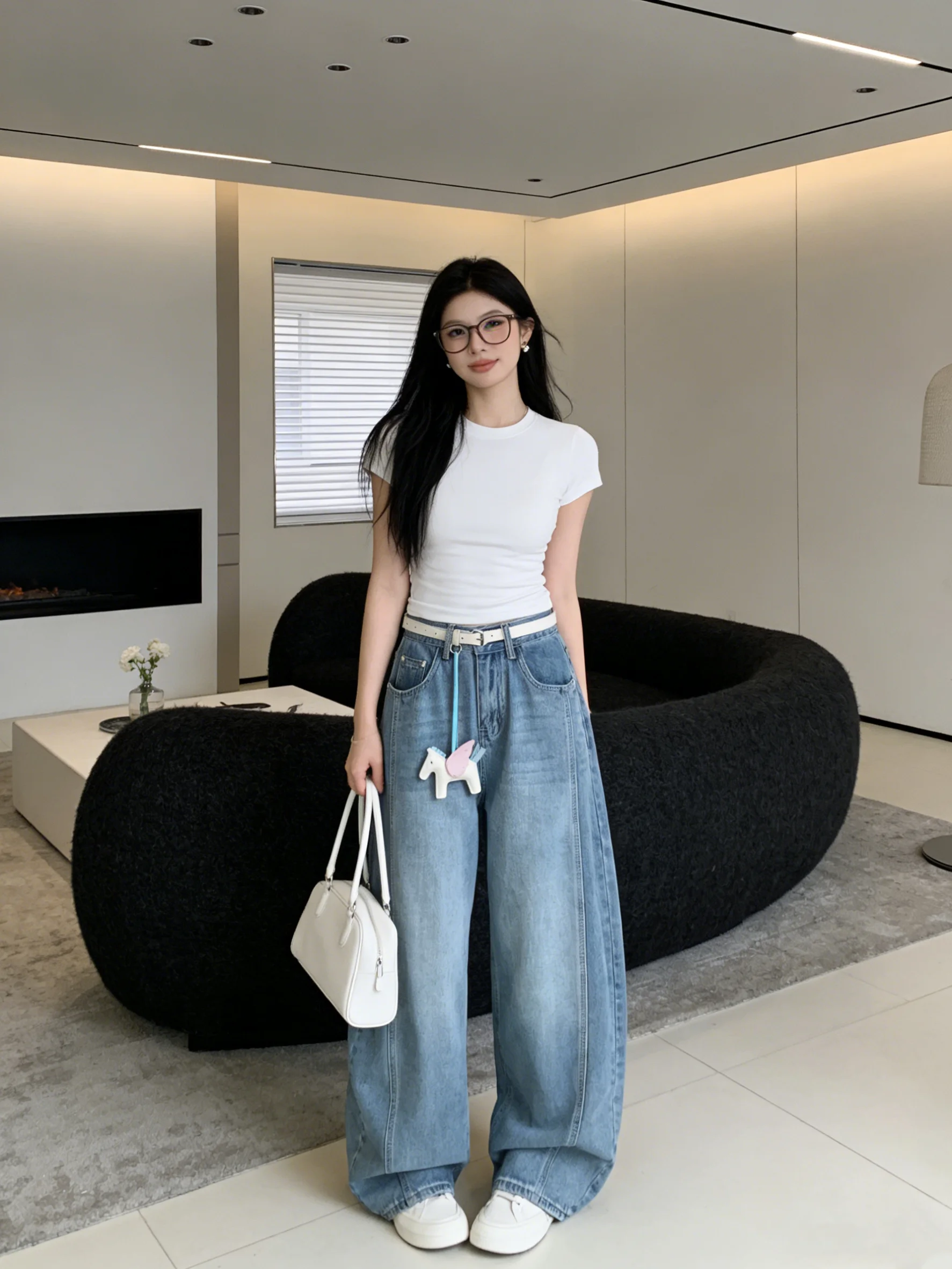 

Retro Waed High Waist Loose Women's Jeans Soft Daily Wear Korean Sle Spring Summer New Arrival Light Blue Denim Pants