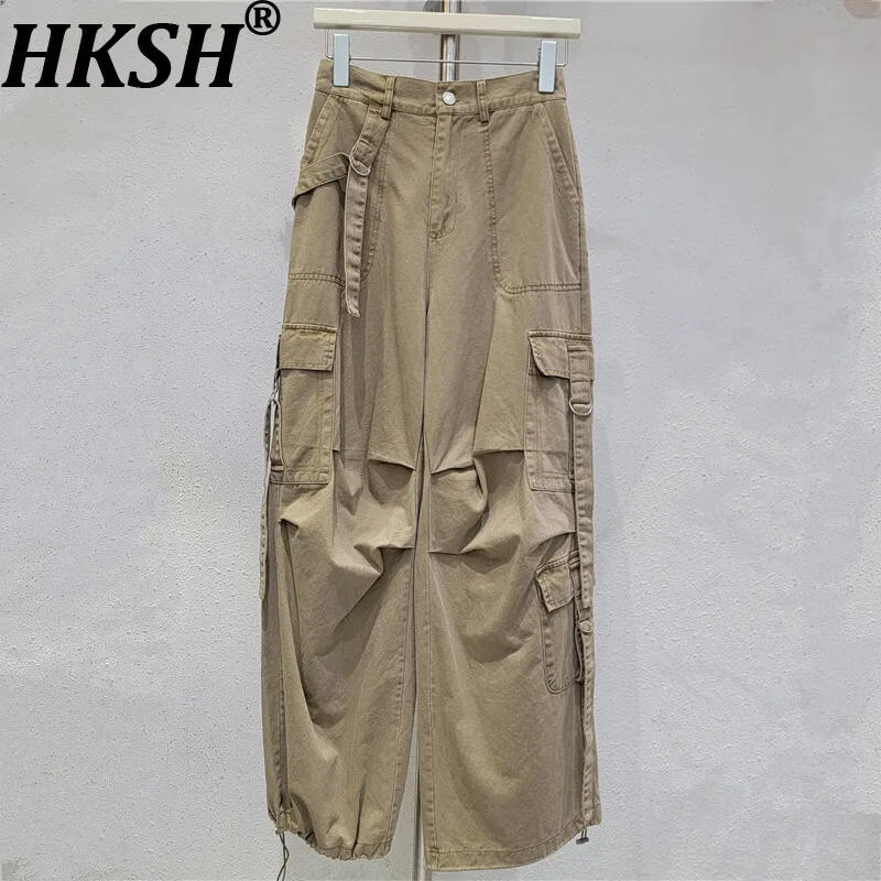 

HKSH весна осень новые женские повседневные мешковатые брюки с несколькими карманами универсальные Y2K американский ретро стиль сафари шикарная уличная одежда HK15382