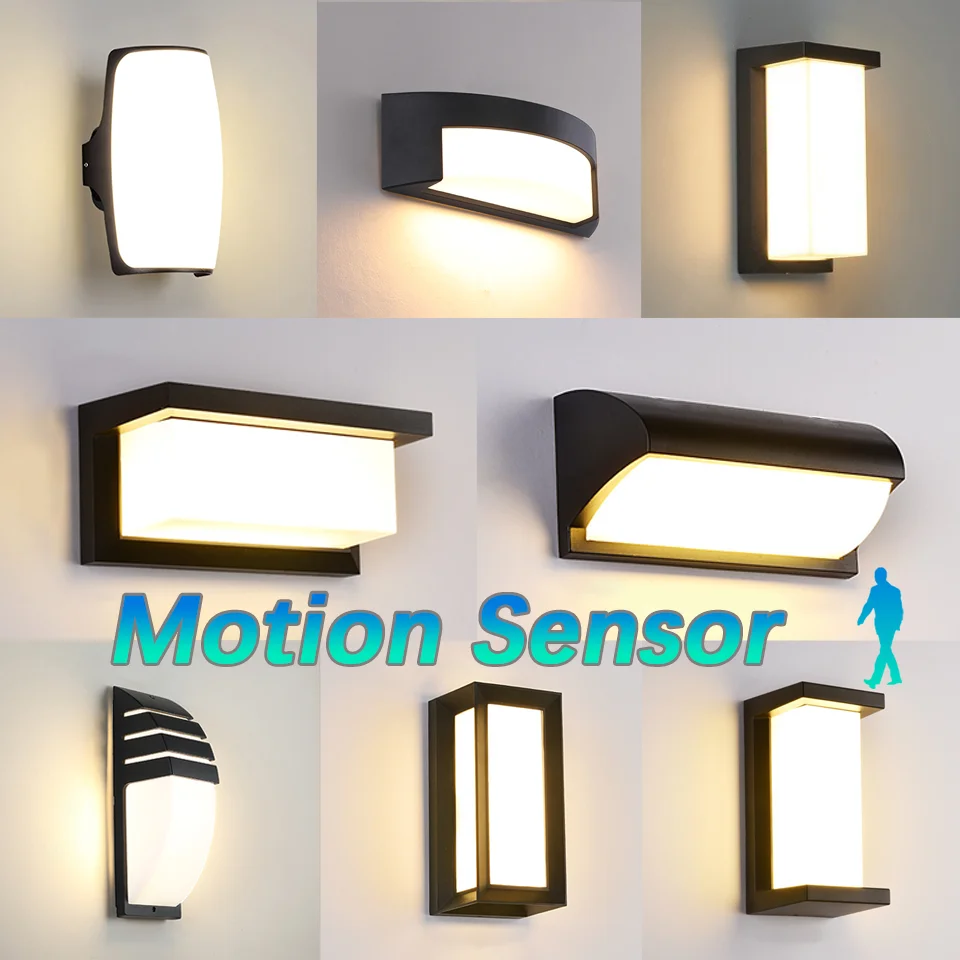 Luz Led de pared con Sensor de movimiento para interiores y exteriores, lámpara de pared impermeable ABS de 85-265V, electrodoméstico para dormitorio, hogar, balcón y porche