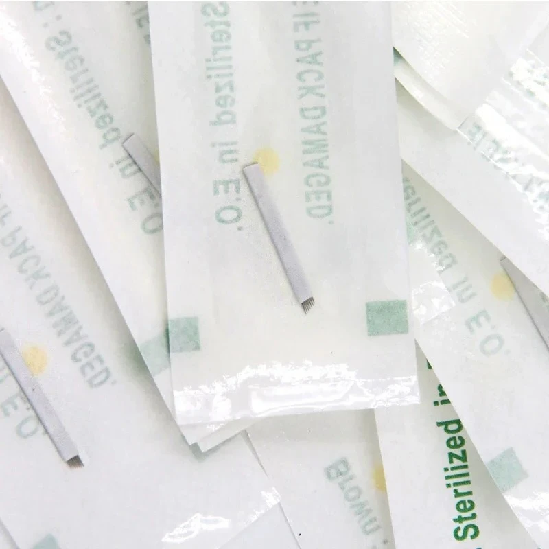 7/9/11/12/14/16 Pin Microblading Tebori Blades Needles Tattoo Needles Makeup Tattoo Needle Manual Eyebrow Blades White 50pcs