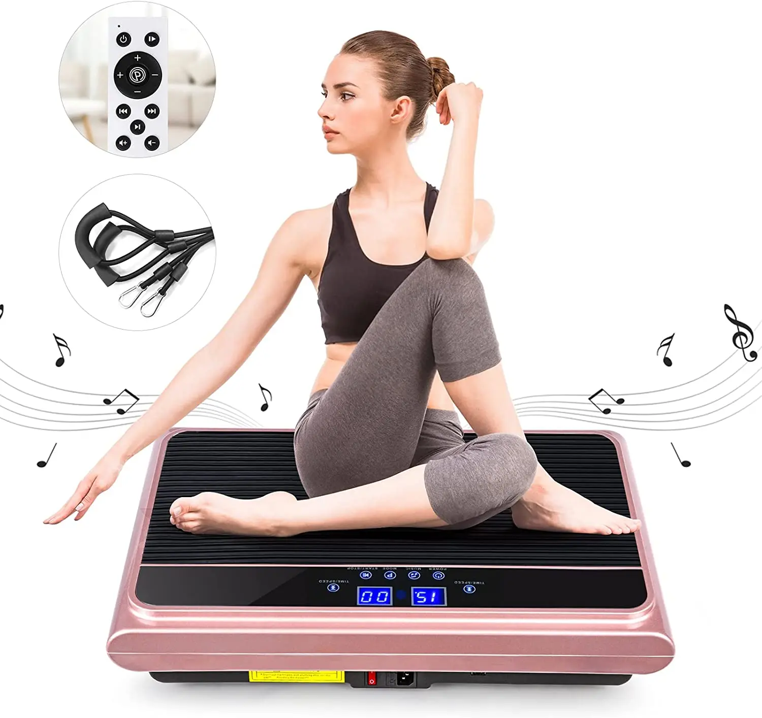 

Vibration Plate Exercise Machine Whole Body Workout Vibration Platform w/Loop Bands Lymphatic Drainage Machine for Weight Lose 1