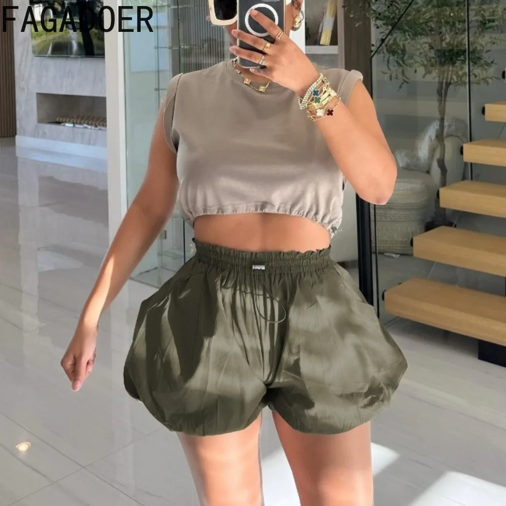 Fagadoer Fashion Y 2K Effen Kleur Elastische Bubble Shorts Vrouwen Hoge Taille Puff Mini Short Zomer Nieuwe Pop Korte Broek Broek Broek 2024