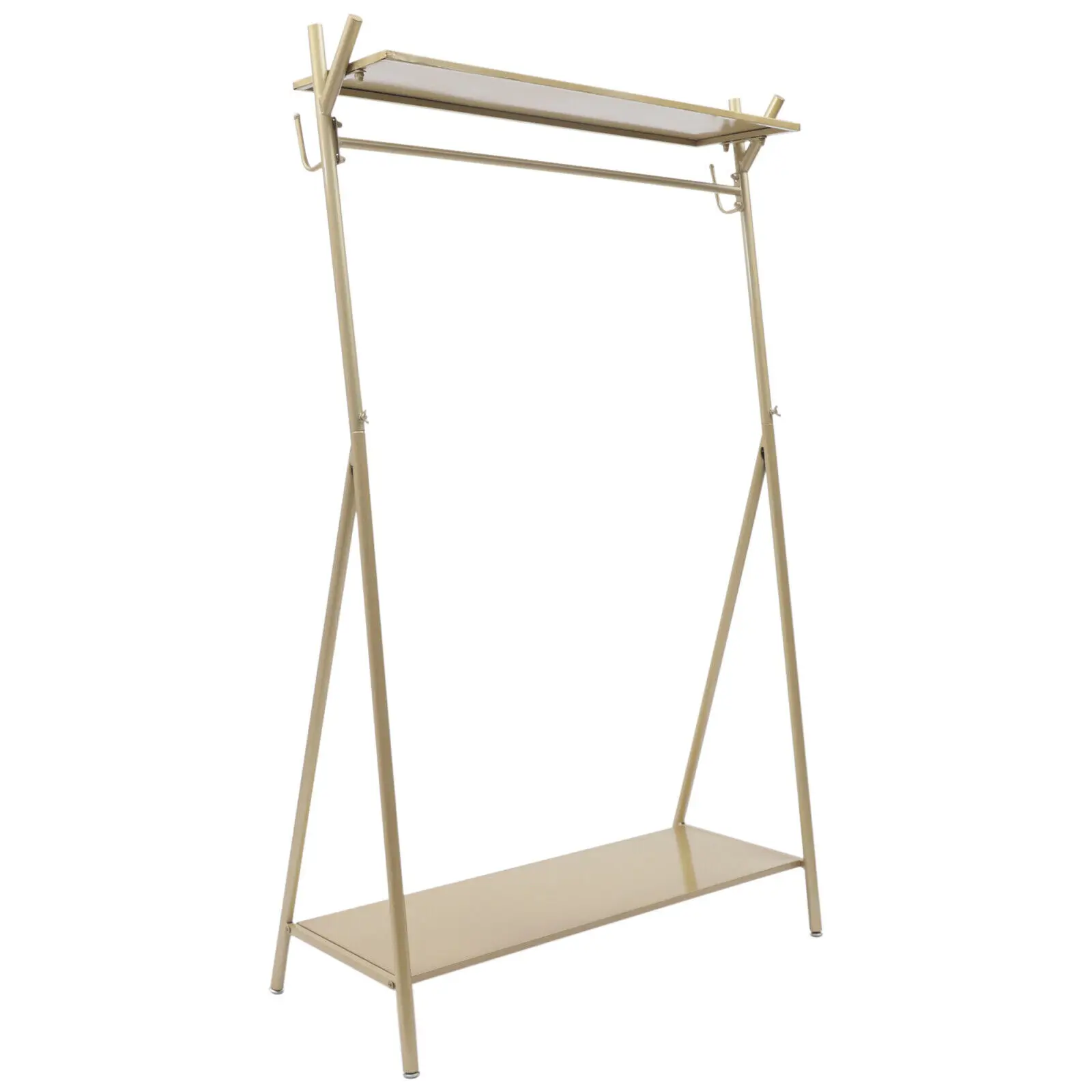 Clothes Hats Rail Rack Golden Metal Garment Hanging Holder w/Storage Shelf TOP