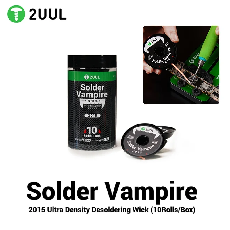 2UUL DW15 10Rolls/Box Desoldering Wire Solder Vampire Ultra Density Tin Motherboard PCB BGA Soldering Tools Desoldering Wick