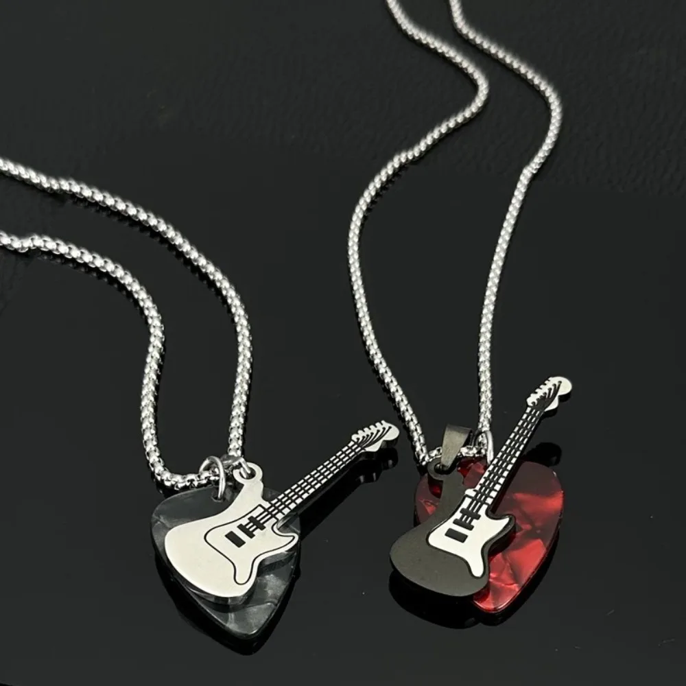 Hip-hop Guitar Pick Pendant Necklace Titanium Steel Punk Guitar Chain Choker Vintage Trendy Electric Guitar Sweater Chain Boys