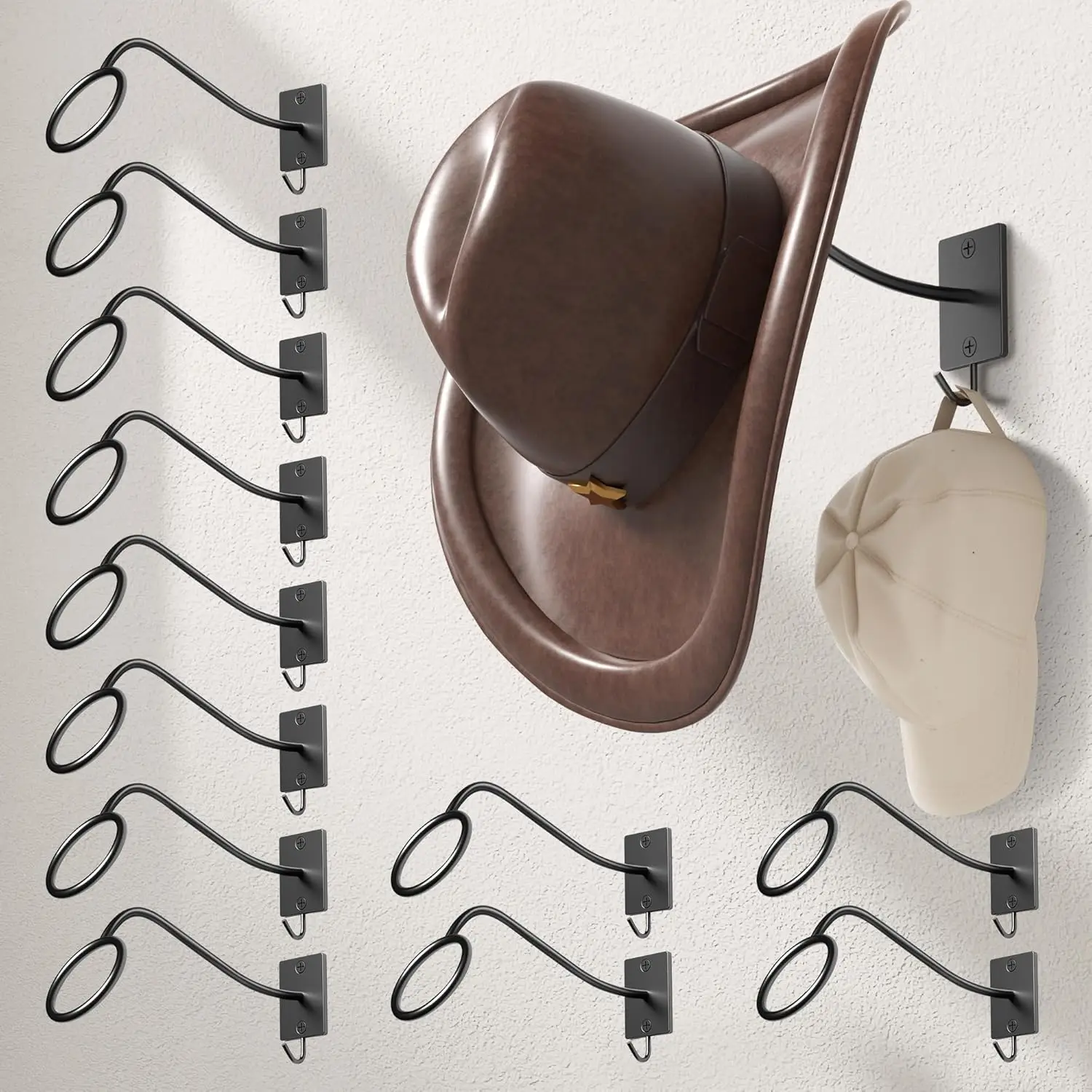 

Настенная вешалка для ковбойских шляп с дополнительными крючками для кепок и ключей, металлический органайзер в деревенском стиле для шляп федора и солнцезащитных шляп