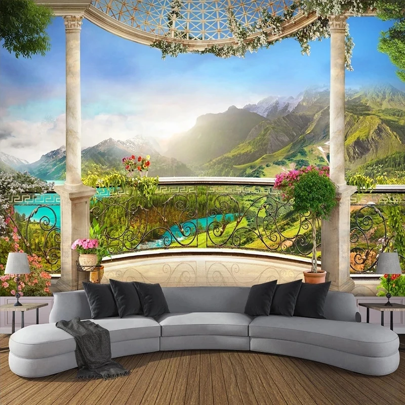 Customized Wallpaper Mural 3D Window Balcony Mountain Scenery Bedroom Living room sofa TV background wall restaurant study Hotel