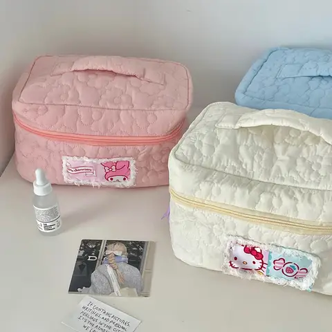 Kawaii Sanliou Melody Cinnamoroll Cute Cat Makeup Bag Girl Heart Large Capacity Bag Student Portable Travel Wash Bag Handbag