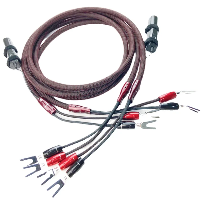 TYPE 9+ Solid PSC Four-core Spiral Audio Speaker Cable 1000 Series Silver Banana or Spade Plug with Carbon Fiber 72V Battery