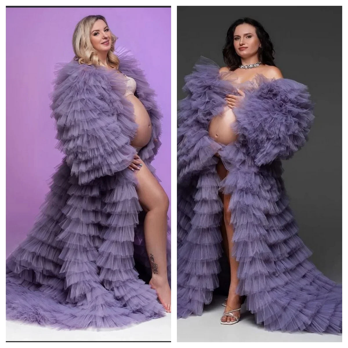 Luxury Layered Tulle Maternity Robe Photoshoot Coat Women Long Jacket Extra Puffy Tiered Tulle Maternity Dress Cape Custom color