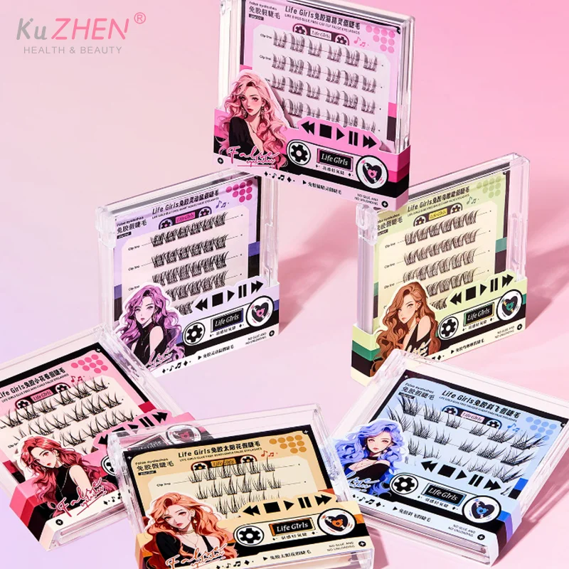 36 Cluster, kleberfrei, selbstklebend, falsche Wimpern, dickes Curling, Sonnenblume, DIY, Anime-Augen, Wimpernverlängerung, Vergrößern der Augen