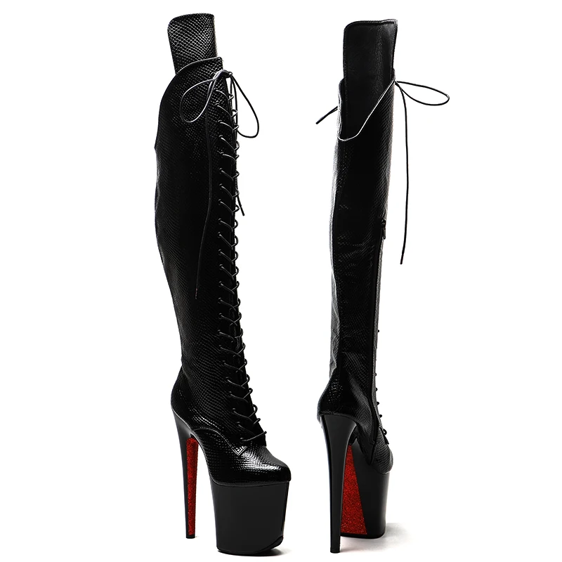 Leecabe 20CM/8inches Snake PU Pole dancing shoes High Heel platform Boots closed toe Pole Dance boots