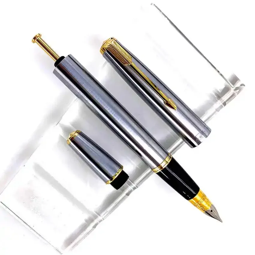 Wingsung 601A Metal Vacumatic Piston Fountain Pen Steel Ink Pen Silver Cap F/M/Fude Nib Office School Stationery
