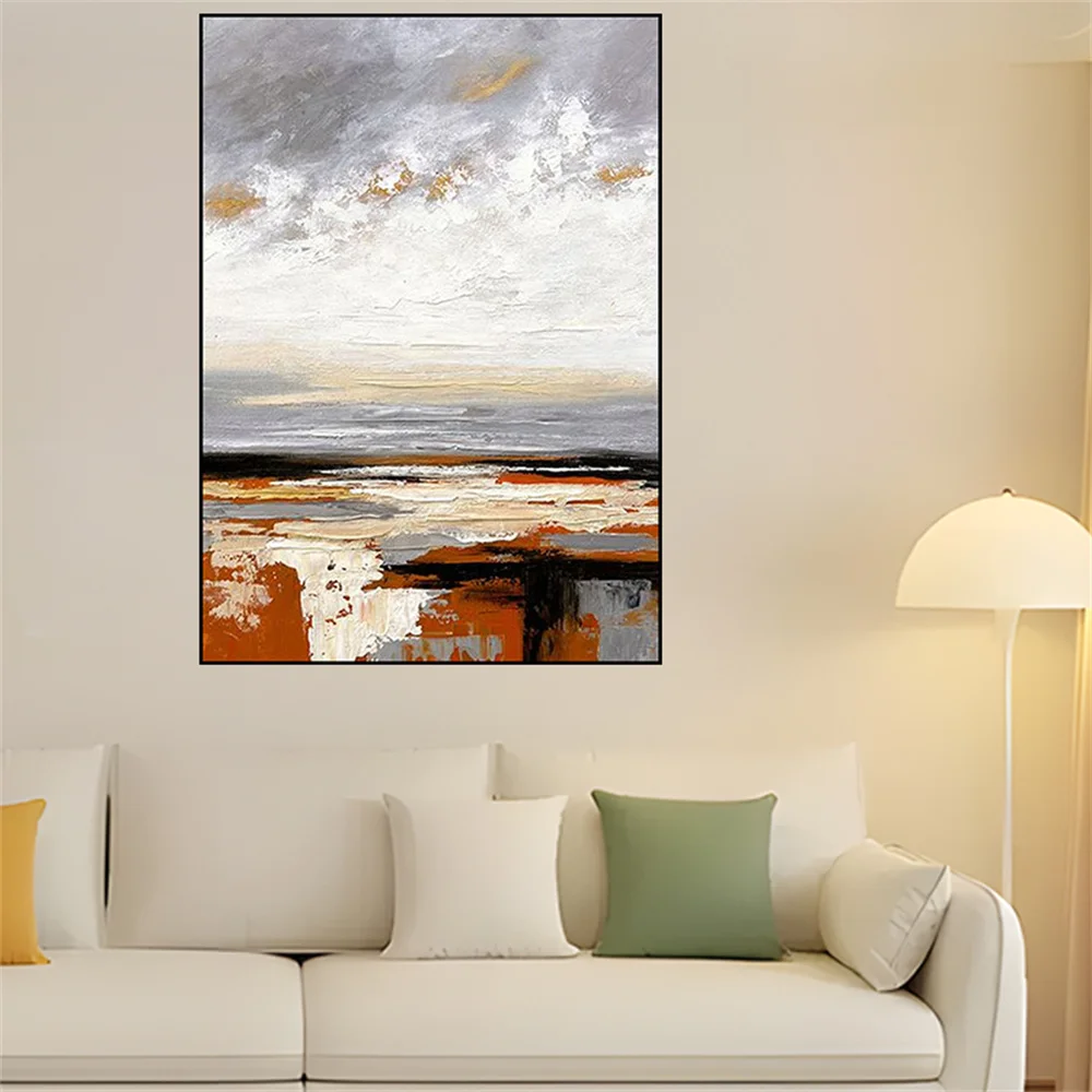 

European Style Horizontal Panel Abstract Oil Painting Handmade Minimalist Canvas Poster On Wall Art Picture Large Decor Pattern