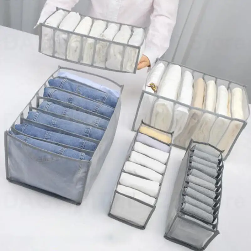 Teiler Schublade Kleiderschrank Hause Kleidung Jeans Lagerung Boxen Mesh Net Tasche Organizer Faltbare Unterwäsche Baby Tuch Socke Hosen u26