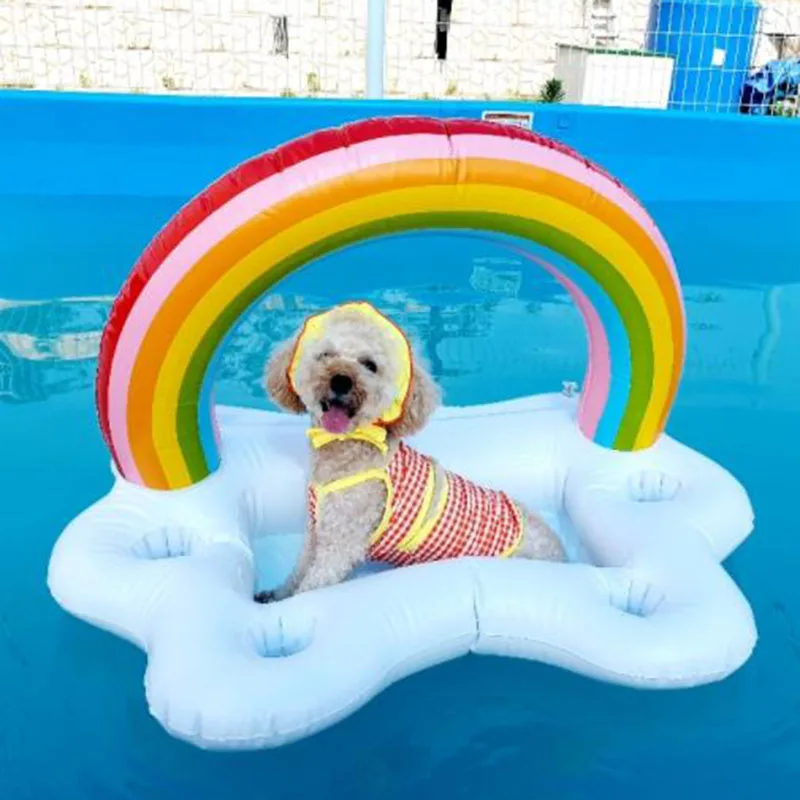 Summer Swimming Pool Dog Supplies Rainbow Cloud Cup Seat Dog Swimming Ring Cola Beer Drink Inflatable Water Ice Bar