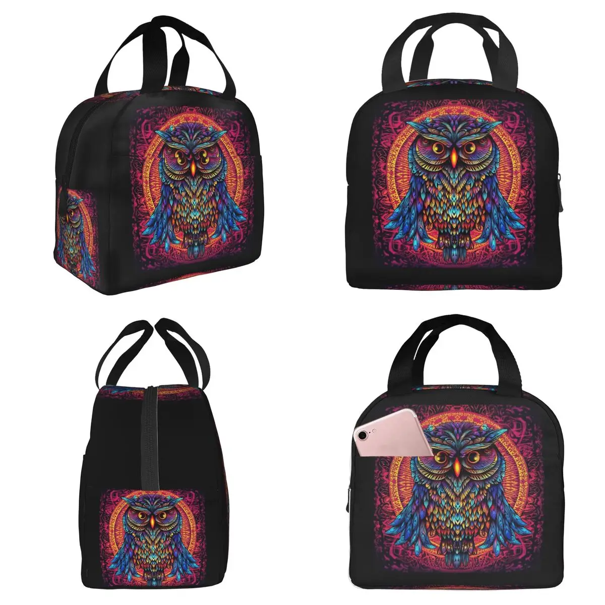 

Термосумка для обедов Native Mandala Owl American, изолированная, для женщин, для офиса, портативный контейнер для еды, термоконтейнер для ланчей